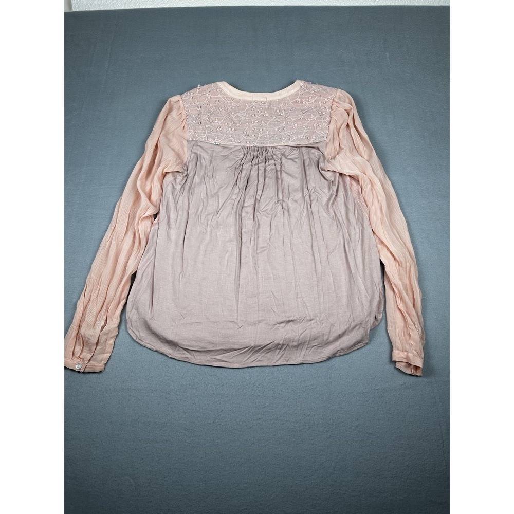Anthropologie Tiny Pink Embroidered Boho Lace Blouse Long Sleeve Womens XS Fairy - Picture 3 of 10